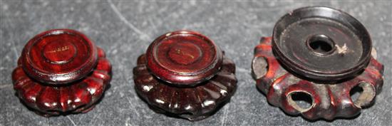 A collection of approximately thirty Chinese and Oriental hardwood stands, largest 18 x 10cm, smallest 3 x 2cm